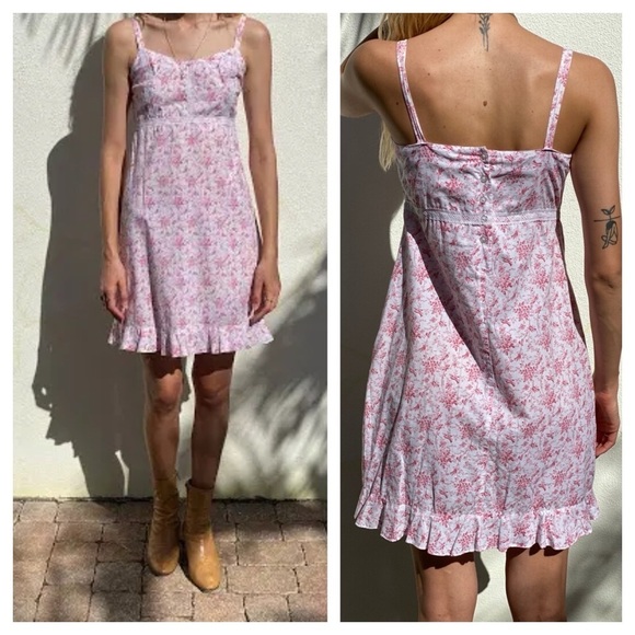 Vintage Laura Ashley Pink Floral Shabby Chic Cottage Core Mini 90’s Dress - Picture 2 of 15